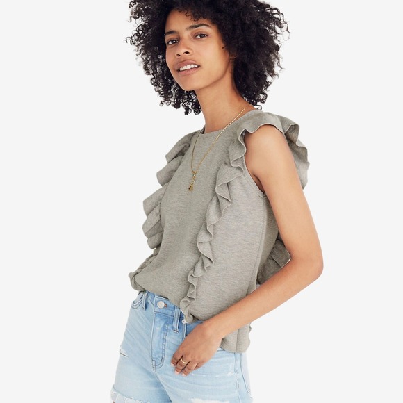 Madewell Ruffled Sweater Tank Size S Gray Soft Girl Coquette Femme Preppy Summer - Picture 3 of 4
